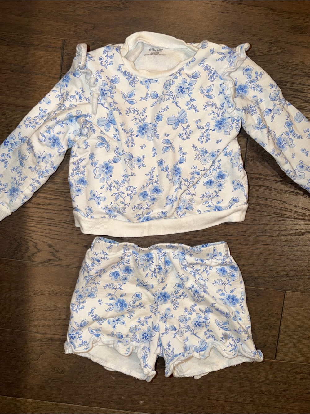 Little Me White and Light Blue Floral Two-Piece Pajama Set